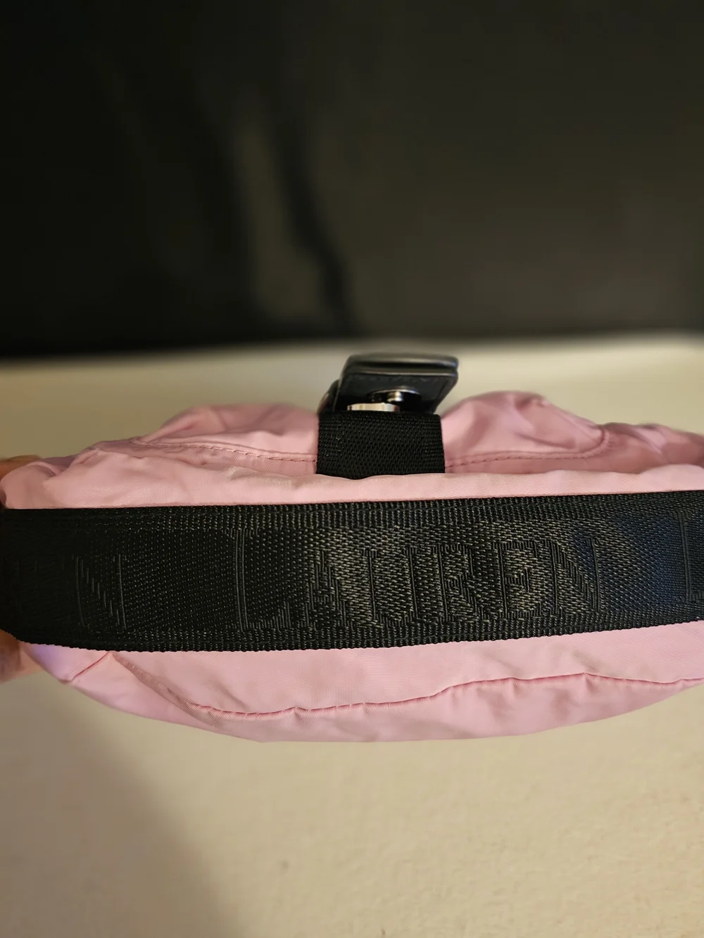 Lauren Ralph Lauren Pink Shoulder Bag with Black Strap and Buckle. - Picture 9 of 11